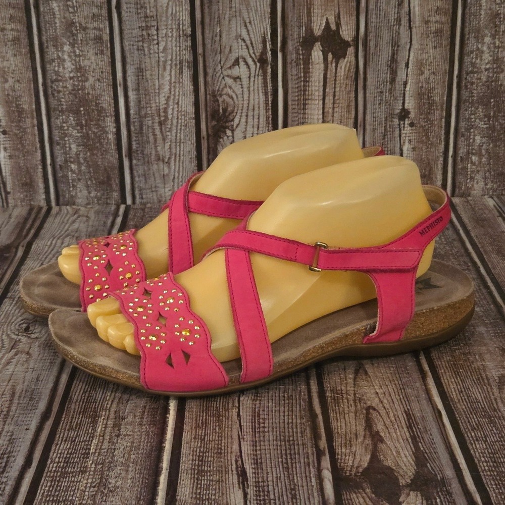 Sz 40 / 10 Womens Mephisto Akina Spark Hot Pink Studded Leather Sandals VGUC!